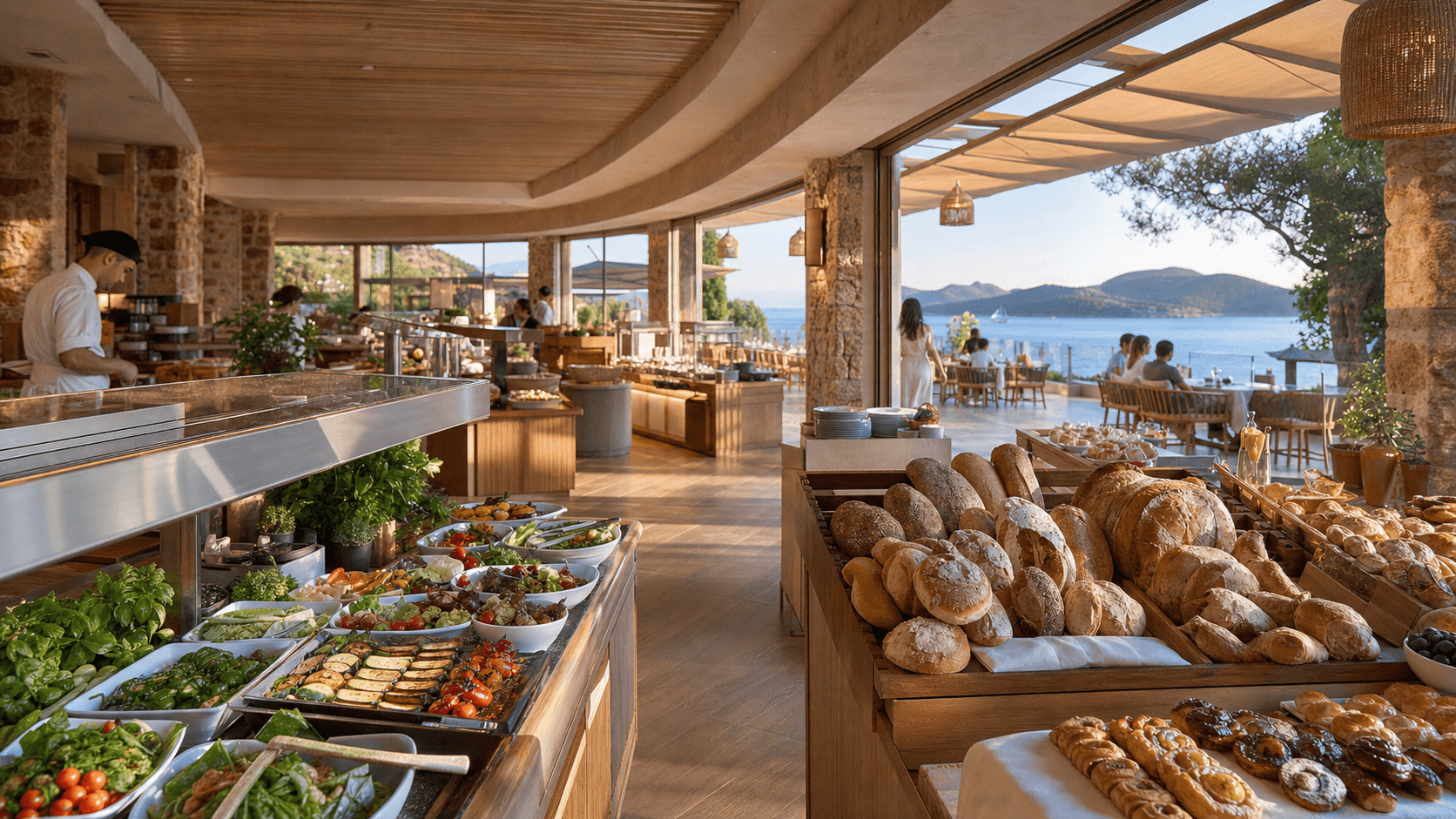 Mavi Avlu Resort deniz manzaralı açık büfe restoranı